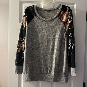 Pink Clover Gray Sweatshirt with Floral Sleeves